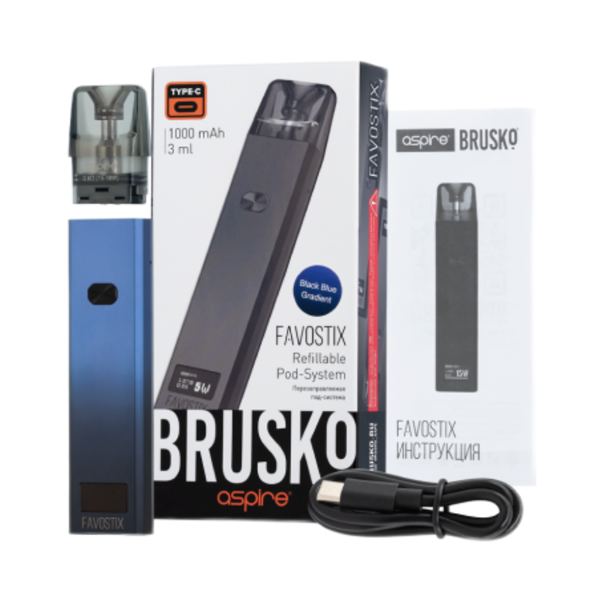 Устройство BRUSKO FAVOSTIX 1000 mAh, Зеленый градиент (бирюзовый)