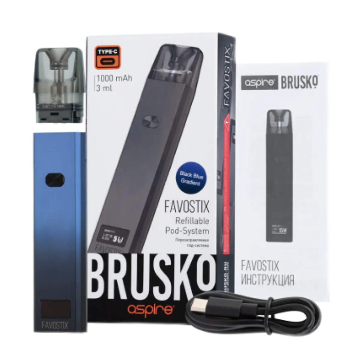 Устройство BRUSKO FAVOSTIX 1000 mAh, Черно-синий градиент